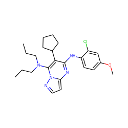 CCCN(CCC)c1c(C2CCCC2)c(Nc2ccc(OC)cc2Cl)nc2ccnn12 ZINC000072119692