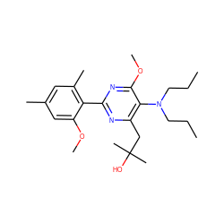 CCCN(CCC)c1c(CC(C)(C)O)nc(-c2c(C)cc(C)cc2OC)nc1OC ZINC000040430406