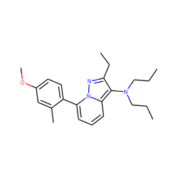 CCCN(CCC)c1c(CC)nn2c(-c3ccc(OC)cc3C)cccc12 ZINC000084740666