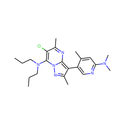 CCCN(CCC)c1c(Cl)c(C)nc2c(-c3cnc(N(C)C)cc3C)c(C)nn12 ZINC000013583126