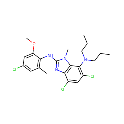 CCCN(CCC)c1c(Cl)cc(Cl)c2nc(Nc3c(C)cc(Cl)cc3OC)n(C)c12 ZINC000207285226