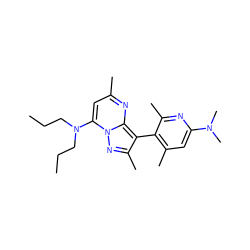 CCCN(CCC)c1cc(C)nc2c(-c3c(C)cc(N(C)C)nc3C)c(C)nn12 ZINC000013583114