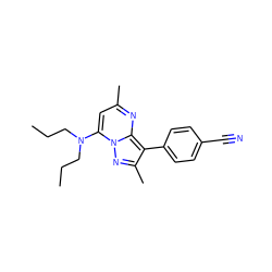 CCCN(CCC)c1cc(C)nc2c(-c3ccc(C#N)cc3)c(C)nn12 ZINC000027187664