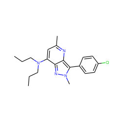 CCCN(CCC)c1cc(C)nc2c(-c3ccc(Cl)cc3)n(C)nc12 ZINC000013553406