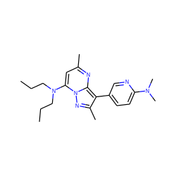 CCCN(CCC)c1cc(C)nc2c(-c3ccc(N(C)C)nc3)c(C)nn12 ZINC000028458384