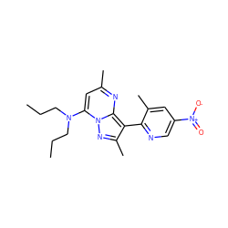 CCCN(CCC)c1cc(C)nc2c(-c3ncc([N+](=O)[O-])cc3C)c(C)nn12 ZINC000013583104