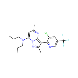 CCCN(CCC)c1cc(C)nc2c(-c3ncc(C(F)(F)F)cc3Cl)c(C)nn12 ZINC000028367960