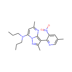 CCCN(CCC)c1cc(C)nc2c(-c3ncc(C)cc3[N+](=O)[O-])c(C)nn12 ZINC000028365886