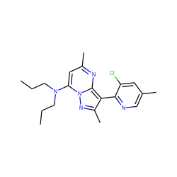 CCCN(CCC)c1cc(C)nc2c(-c3ncc(C)cc3Cl)c(C)nn12 ZINC000028367043