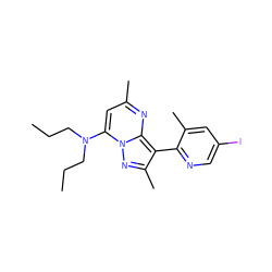 CCCN(CCC)c1cc(C)nc2c(-c3ncc(I)cc3C)c(C)nn12 ZINC000028360986