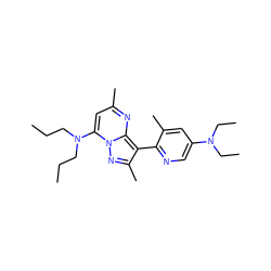 CCCN(CCC)c1cc(C)nc2c(-c3ncc(N(CC)CC)cc3C)c(C)nn12 ZINC000028369199