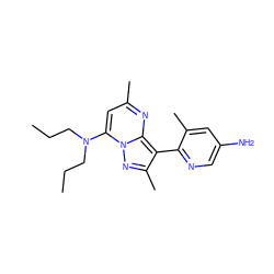 CCCN(CCC)c1cc(C)nc2c(-c3ncc(N)cc3C)c(C)nn12 ZINC000013583106