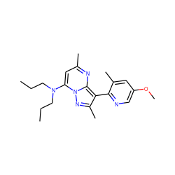 CCCN(CCC)c1cc(C)nc2c(-c3ncc(OC)cc3C)c(C)nn12 ZINC000028360457