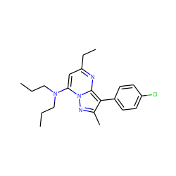 CCCN(CCC)c1cc(CC)nc2c(-c3ccc(Cl)cc3)c(C)nn12 ZINC000027189494