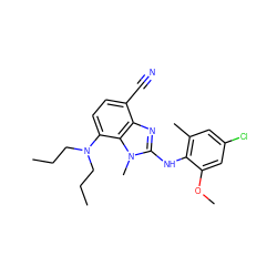 CCCN(CCC)c1ccc(C#N)c2nc(Nc3c(C)cc(Cl)cc3OC)n(C)c12 ZINC000653725339