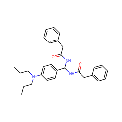 CCCN(CCC)c1ccc(C(NC(=O)Cc2ccccc2)NC(=O)Cc2ccccc2)cc1 ZINC000095574056