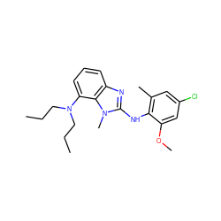 CCCN(CCC)c1cccc2nc(Nc3c(C)cc(Cl)cc3OC)n(C)c12 ZINC000142745596