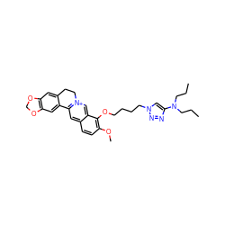 CCCN(CCC)c1cn(CCCCOc2c(OC)ccc3cc4[n+](cc23)CCc2cc3c(cc2-4)OCO3)nn1 ZINC000071278718