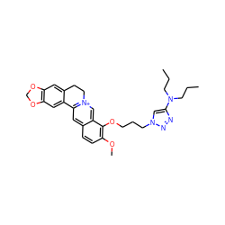 CCCN(CCC)c1cn(CCCOc2c(OC)ccc3cc4[n+](cc23)CCc2cc3c(cc2-4)OCO3)nn1 ZINC000071281610