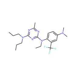 CCCN(CCC)c1nc(C)nc(N(CC)c2ccc(N(C)C)cc2C(F)(F)F)n1 ZINC000013794580