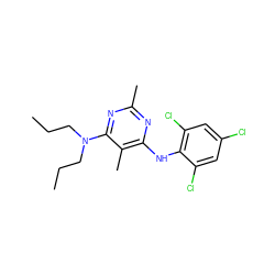 CCCN(CCC)c1nc(C)nc(Nc2c(Cl)cc(Cl)cc2Cl)c1C ZINC000013759980