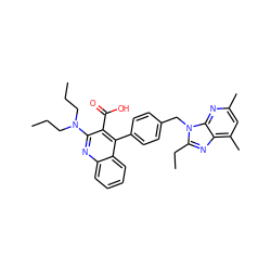 CCCN(CCC)c1nc2ccccc2c(-c2ccc(Cn3c(CC)nc4c(C)cc(C)nc43)cc2)c1C(=O)O ZINC000013560853