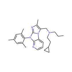 CCCN(CCC1CC1)Cc1c(C)nc2n(-c3c(C)cc(C)cc3C)c3ncccc3n12 ZINC000028903732