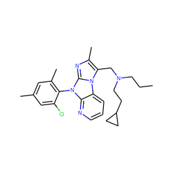 CCCN(CCC1CC1)Cc1c(C)nc2n(-c3c(C)cc(C)cc3Cl)c3ncccc3n12 ZINC000028903728