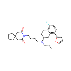 CCCN(CCCCN1C(=O)CC2(CCCC2)CC1=O)[C@@H]1CCc2c(F)ccc(-c3ccco3)c2C1 ZINC000013759333