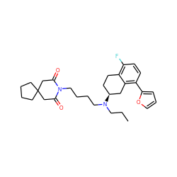 CCCN(CCCCN1C(=O)CC2(CCCC2)CC1=O)[C@H]1CCc2c(F)ccc(-c3ccco3)c2C1 ZINC000013759331