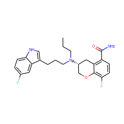 CCCN(CCCc1c[nH]c2ccc(F)cc12)[C@H]1COc2c(F)ccc(C(N)=O)c2C1 ZINC000034801036