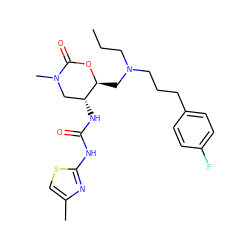 CCCN(CCCc1ccc(F)cc1)C[C@@H]1OC(=O)N(C)C[C@H]1NC(=O)Nc1nc(C)cs1 ZINC000040395141