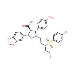 CCCN(CCN1C[C@H](c2ccc3c(c2)OCO3)[C@@H](C(=O)O)[C@@H]1c1ccc(OC)cc1)S(=O)(=O)c1ccc(Cl)cc1 ZINC000026979944