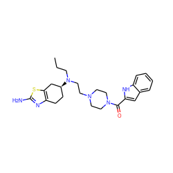 CCCN(CCN1CCN(C(=O)c2cc3ccccc3[nH]2)CC1)[C@H]1CCc2nc(N)sc2C1 ZINC000095574851