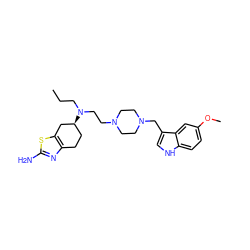 CCCN(CCN1CCN(Cc2c[nH]c3ccc(OC)cc23)CC1)[C@H]1CCc2nc(N)sc2C1 ZINC000653807560