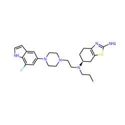 CCCN(CCN1CCN(c2cc(F)c3[nH]ccc3c2)CC1)[C@H]1CCc2nc(N)sc2C1 ZINC000653780331