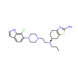 CCCN(CCN1CCN(c2ccc3cc[nH]c3c2Cl)CC1)[C@H]1CCc2nc(N)sc2C1 ZINC000653780367