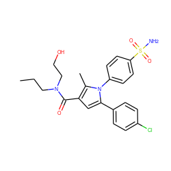 CCCN(CCO)C(=O)c1cc(-c2ccc(Cl)cc2)n(-c2ccc(S(N)(=O)=O)cc2)c1C ZINC000040952089