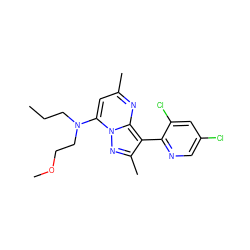 CCCN(CCOC)c1cc(C)nc2c(-c3ncc(Cl)cc3Cl)c(C)nn12 ZINC000028344706