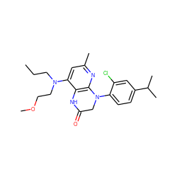 CCCN(CCOC)c1cc(C)nc2c1NC(=O)CN2c1ccc(C(C)C)cc1Cl ZINC000013584796