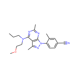 CCCN(CCOC)c1nc(C)nc2c1c(C)nn2-c1ccc(C#N)cc1C ZINC000045253340