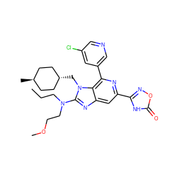 CCCN(CCOC)c1nc2cc(-c3noc(=O)[nH]3)nc(-c3cncc(Cl)c3)c2n1C[C@H]1CC[C@H](C)CC1 ZINC000261132723