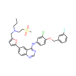 CCCN(CCS(C)(=O)=O)Cc1ccc(-c2ccc3ncnc(Nc4ccc(OCc5cccc(F)c5)c(Cl)c4)c3c2)o1 ZINC000003995140