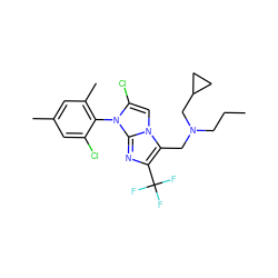 CCCN(Cc1c(C(F)(F)F)nc2n(-c3c(C)cc(C)cc3Cl)c(Cl)cn12)CC1CC1 ZINC000049037720