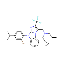 CCCN(Cc1c(C(F)(F)F)nc2n(-c3ccc(C(C)C)cc3Br)c3ccccc3n12)CC1CC1 ZINC000028459384