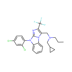 CCCN(Cc1c(C(F)(F)F)nc2n(-c3ccc(Cl)cc3Cl)c3ccccc3n12)CC1CC1 ZINC000028461211