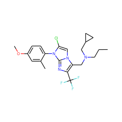 CCCN(Cc1c(C(F)(F)F)nc2n(-c3ccc(OC)cc3C)c(Cl)cn12)CC1CC1 ZINC000049045598