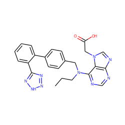 CCCN(Cc1ccc(-c2ccccc2-c2nn[nH]n2)cc1)c1ncnc2ncn(CC(=O)O)c12 ZINC000029466076