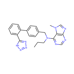 CCCN(Cc1ccc(-c2ccccc2-c2nnn[nH]2)cc1)c1ncnc2ncn(C)c12 ZINC000029466667