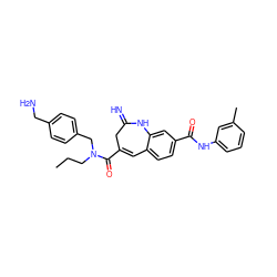 CCCN(Cc1ccc(CN)cc1)C(=O)C1=Cc2ccc(C(=O)Nc3cccc(C)c3)cc2NC(=N)C1 ZINC001772642385